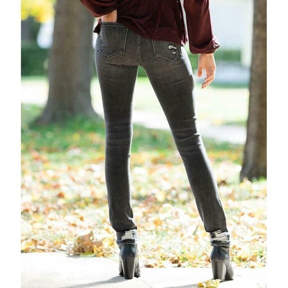 BRIDGE BY GLY Women's Black Destruct Denim Mid-Rise Skinny Stretch Jeans - Picture 6 of 12